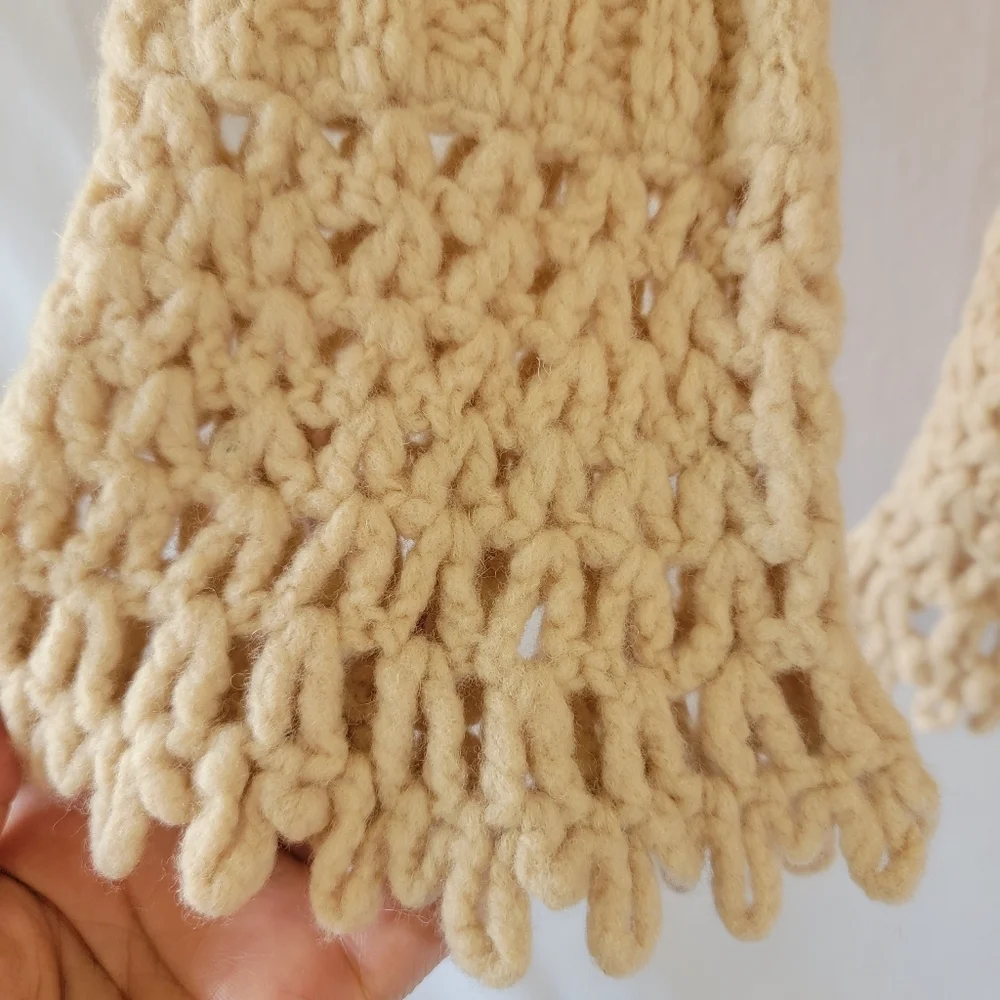 VTG EXPRESS Handknit Tan Wool Blend Cardigan M Eyelet Y2K Cottagecore Festival